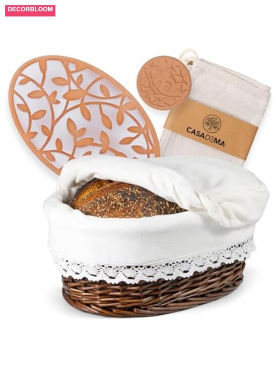 Other - Bread Warmer Basket with Terracotta Stone, Willow Serving Set